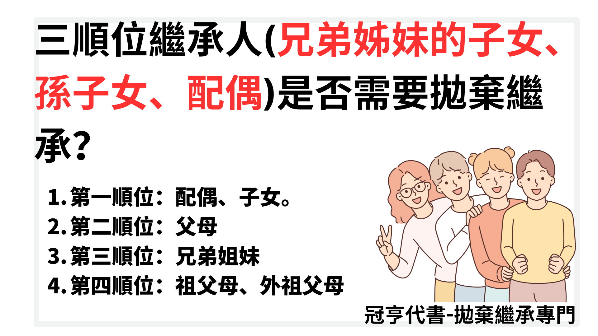 三順位繼承人(兄弟姊妹的子女、孫子女、配偶)是否需要拋棄繼承